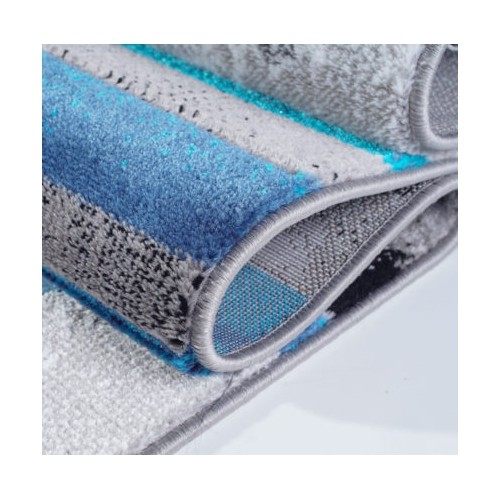 LA Dole Geometric Black Grey Blue Polypropylene Carpet 7'10" x 10'5" Rectangle Area Rug - Black/Grey/Blue