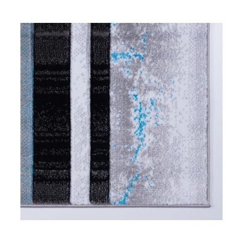 LA Dole Geometric Turquoise Black Grey Polypropylene Carpet 2'7" x 4'11" Rectangle Area Rug - Black/Grey