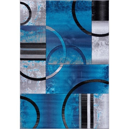 LA DOLE RUGS  Ladole Rugs Geometric Turquoise Grey Polypropylene Area Rug Carpet, 2'7" X 9'10" (80 Cm X 300 Cm) In Black
