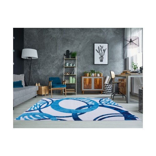 Ladole Rugs Abstract Circles Geometric Area Rug Carpet in Blue White, 7x10