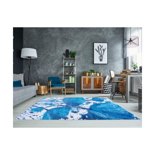 Ladole Rugs Poppy Flower Pattern Indoor Area Rug Carpet in Turquoise Blue, 8x11