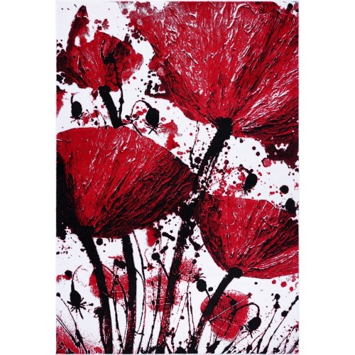 LA Dole Poppy Floral Pattern Indoor Carpet 7'10" x 10'5" Rectangle Area Rug - Red/Black