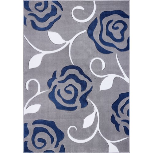 LA DOLE RUGS  Ladole Rugs Rose Floral Pattern Area Rug Carpet In Blue, 2'7" X 9'10" (80 Cm X 300 Cm) In Grey