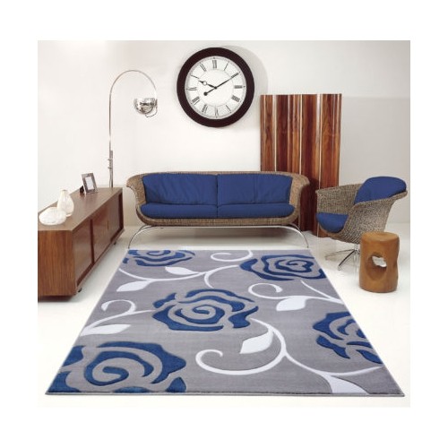 Ladole Rugs Rose Floral Pattern Area Rug Carpet in Grey Blue 5x8