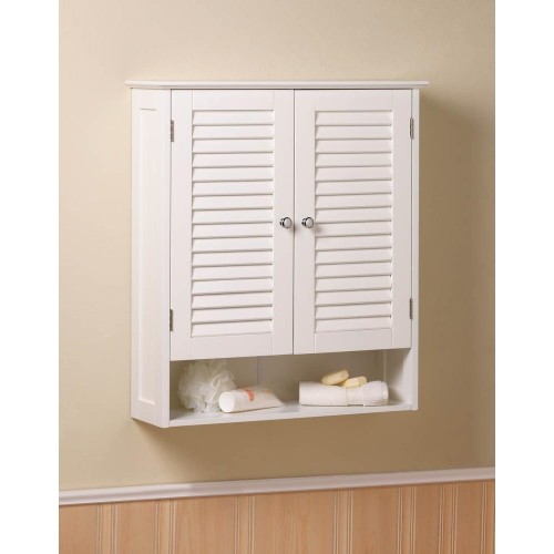 Accent Plus Bathroom Decorative Nantucket Wooden Wall Cabinet - White