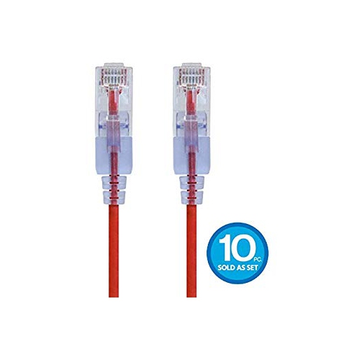MONOPRICE  116334 10-Pack Slim Run Cat6A Ethernet Network Patch Cable 14-Feet In Red
