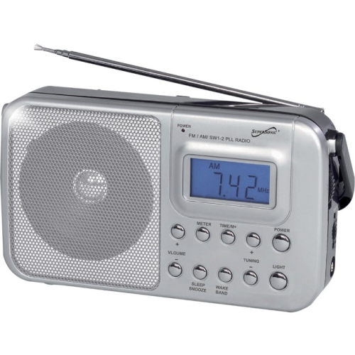 Supersonic SC-1091 Handheld Digital Display 4 Band AM/FM/SW Radio in Silver/Black