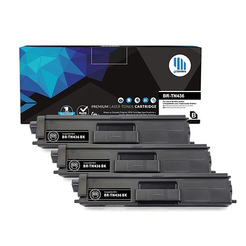 Gotoners(TM) Brother New Compatible TN-436BK Black Toner, Extra Yield Version of TN-433BK, 3 Pack