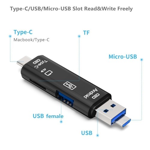 axGear USB / USB Type C 3.1 / MicroUSB External Micro SD Card Reader OTG Adapter