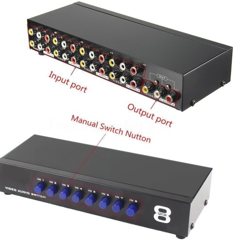 axGear AV Switch Box Composite Selector 8 Port RCA Audio Video 8 In 1 Out To TV