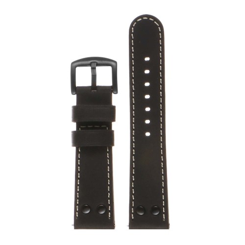 DASSARI  24MM Vintage Leather Pilot Quick Release Watch Band Strap W/ Matte Rivets And Buckle In Black