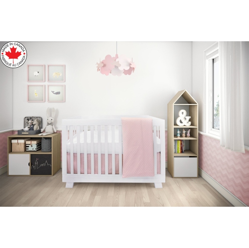 Bebelelo Baby Crib Bedding For Girls And Boys, Pink and White Stars Design - 4-Piece Set