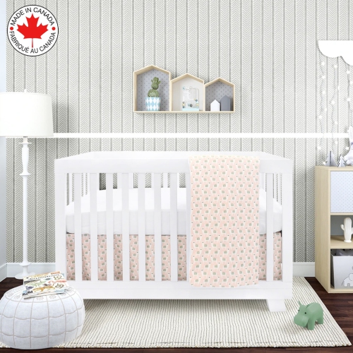 Bebelelo Baby Crib Bedding For Girls And Boys, Green and Pink Llama Design - 4-Piece Set