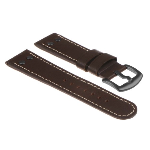DASSARI 18mm Brown Pilot Quick Release Leather Watch Band Strap w/ Black Rivets