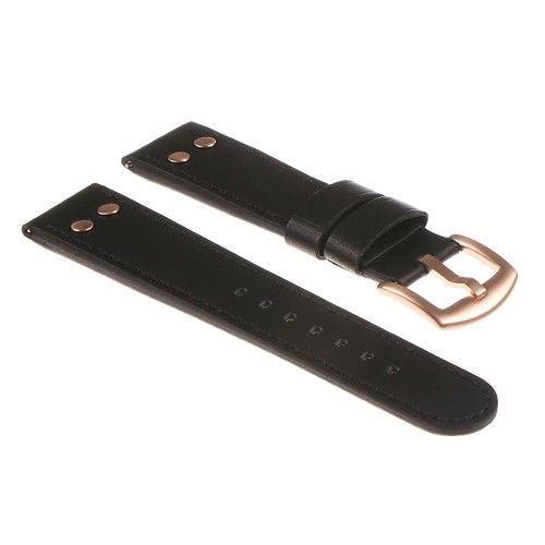 DASSARI 20mm Black Pilot Quick Release Leather Watch Band Strap w/ Rose Gold Rivets