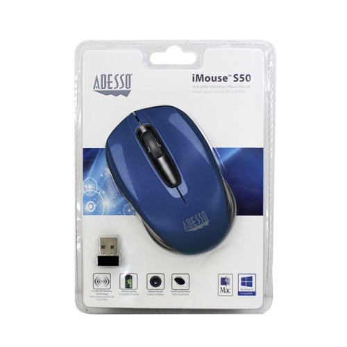 Adesso S50 1200 dpi Wireless Optical Gaming Mouse - Blue -