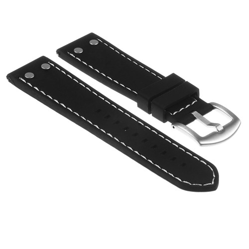 STRAPSCO  Silicone Rubber Aviator Watch Band With Rivets - Quick Release Strap - 24MM Black & In White