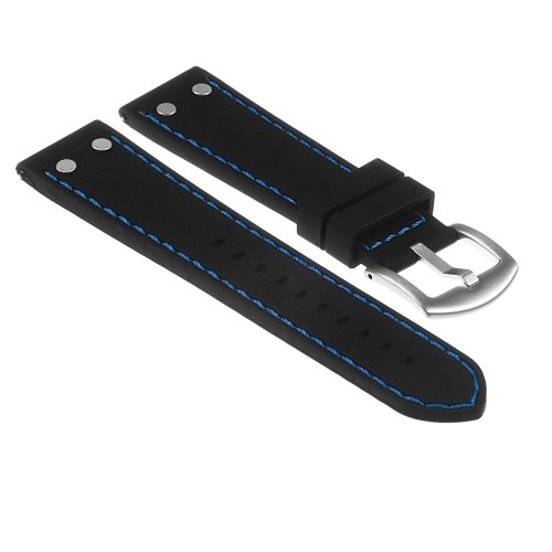 STRAPSCO  Silicone Rubber Aviator Watch Band With Rivets - Quick Release Strap - 22MM Black & In Blue