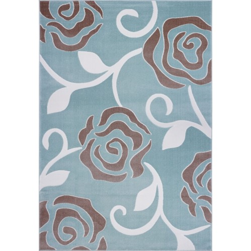 Light Blue Rose Pattern Area Rug 6'7" x 9'6"