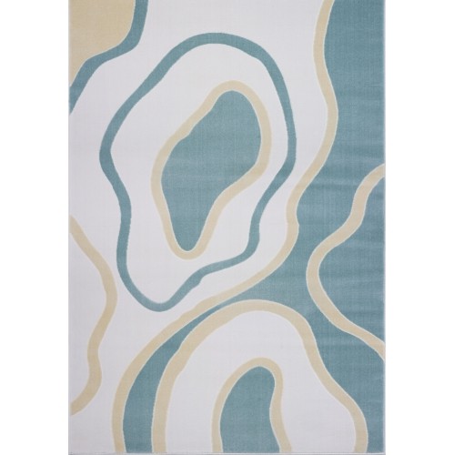 Light Blue Cream Yellow Abstract Area Rug 3'11" x 5'7"