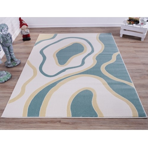 Light Blue Cream Yellow Abstract Area Rug 5'3" x 7'7"