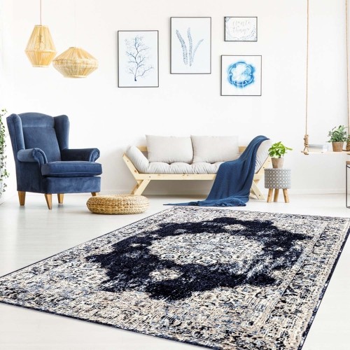 Florence Navy Ivory Traditional Area Rug 3'11" x 5'3"