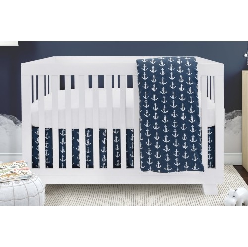 Bebelelo Baby Crib Bedding For Girls And Boys, Navy Blue and White Anchors Design - 4-Piece Set