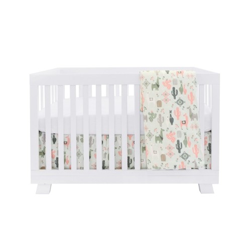 Bebelelo Baby Crib Bedding For Girls And Boys, Pink and Green Llama Love Sundown Design - 4-Piece Set