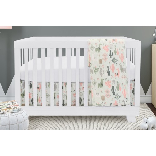 Bebelelo Baby Crib Bedding For Girls And Boys, Pink and Green Llama Love Sundown Design - 4-Piece Set
