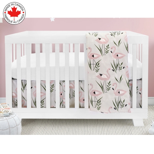 Literie pour lit de bébé Belelo pour filles et garçons, motif flamant rose et blanc - Ensemble de 4 pièces