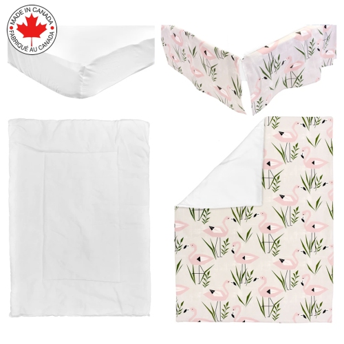 Bebelelo Baby Crib Bedding For Girls And Boys, Pink and White Flamingo Design - 4-Piece Set