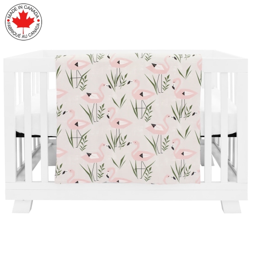 Bebelelo Baby Crib Bedding For Girls And Boys, Pink and White Flamingo Design - 4-Piece Set