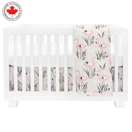Bebelelo Baby Crib Bedding For Girls And Boys, Pink and White Flamingo Design - 4-Piece Set