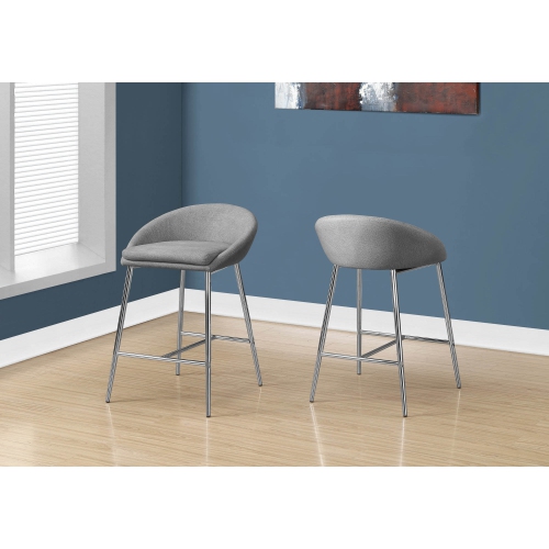Monarch Contemporary 2 Piece Counter Height Barstool - Grey Fabric - Chrome