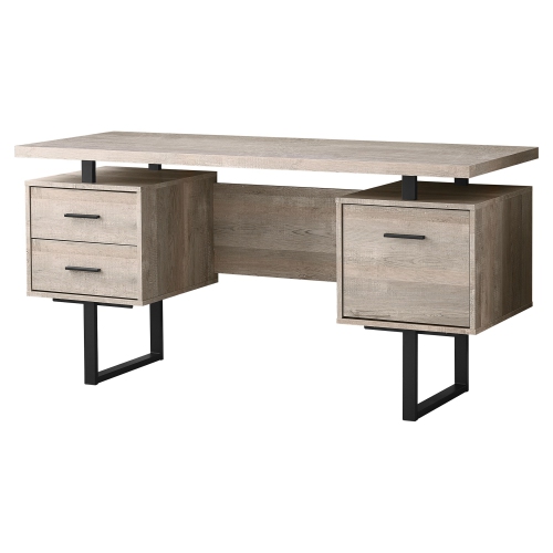 Computer Desk 60"L Taupe Wood Grain Black Metal