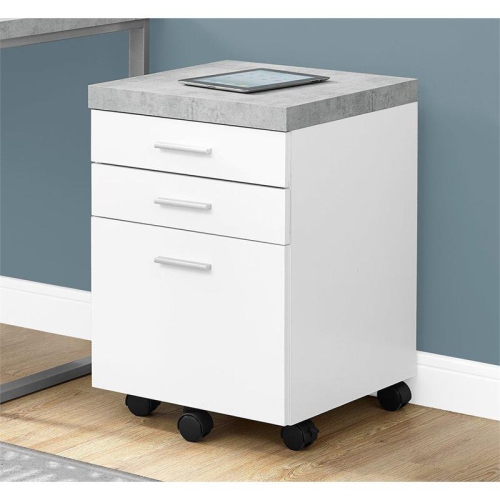 Filing Cabinet 3 Drawer White Cement-look On Castor