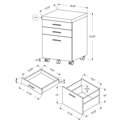 Filing Cabinet 3 Drawer White Cement-look On Castor