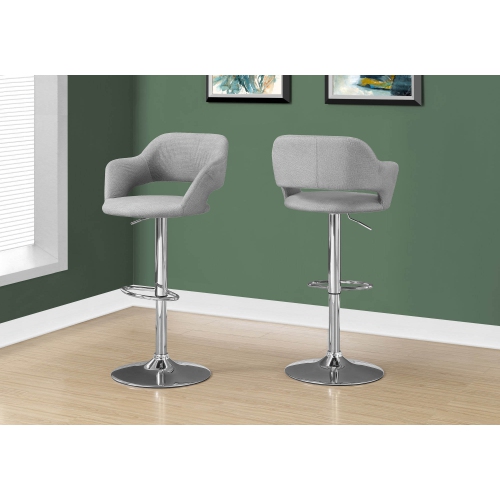 Monarch Contemporary Hydraulic Lift Barstool - Grey Fabric, Chrome Metal