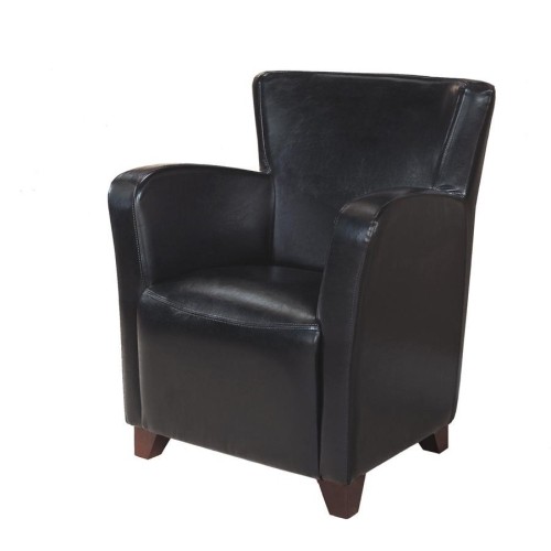 Accent Chair Black Leather Look Fabric, Black Leather Accent Chair