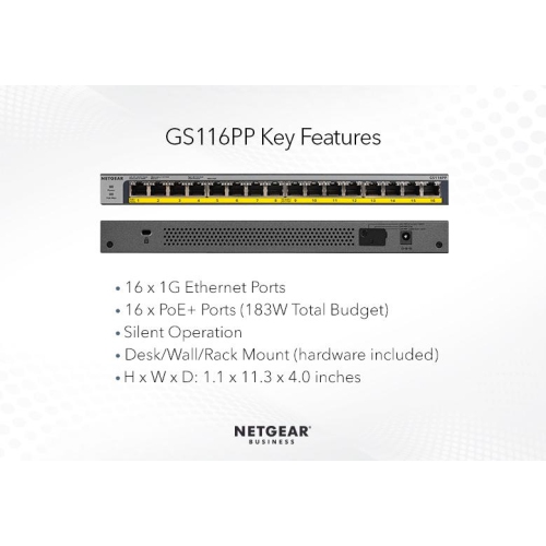 Netgear 16-Port Gigabit PoE+ Compliant Unmanaged Switch -