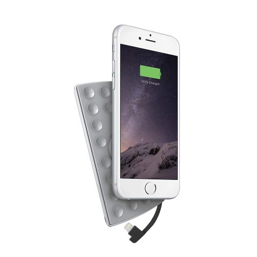 PowerSkin PoP'n Phone Battery Charger With MFI Cable Attached - Silver