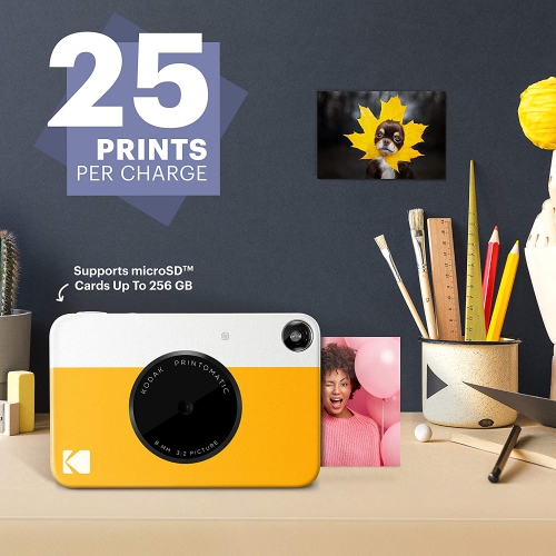 Kodak PRINTOMATIC Digital Instant Print Camera (Yellow), Full Color Prints On Zink 2x3 Sticky-Backed Photo Paper - Print Memories Instantly