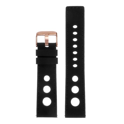 StrapsCo Silicone Rubber GT Rally Racing Watch Band w/ Rose Gold Buckle - Quick Release Strap - 20mm Black