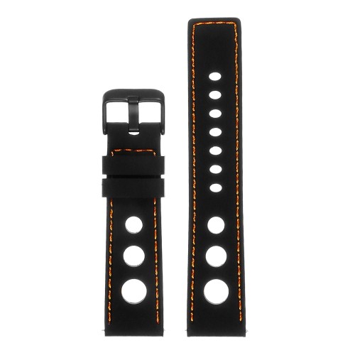 StrapsCo Silicone Rubber GT Rally Racing Watch Band w/ Black Buckle - Quick Release Strap - 22mm Black & Orange