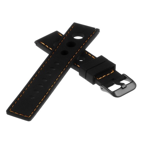 StrapsCo Silicone Rubber GT Rally Racing Watch Band w/ Black Buckle - Quick Release Strap - 22mm Black & Orange