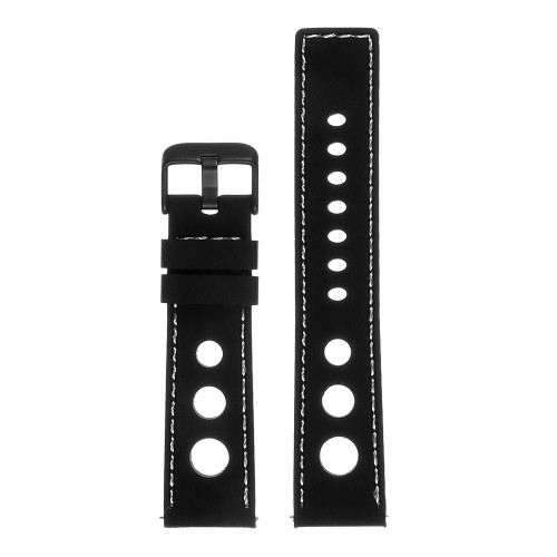 StrapsCo Silicone Rubber GT Rally Racing Watch Band w/ Black Buckle - Quick Release Strap - 18mm Black & White