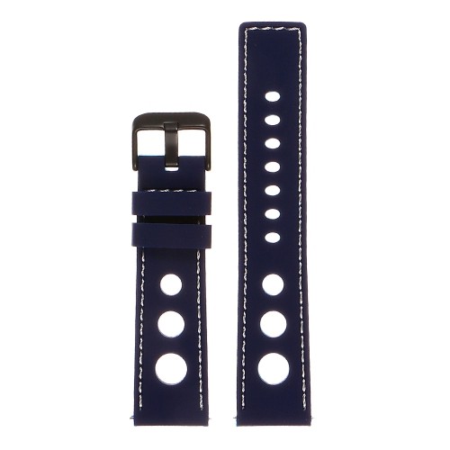 StrapsCo Silicone Rubber GT Rally Racing Watch Band w/ Black Buckle - Quick Release Strap - 18mm Blue & White