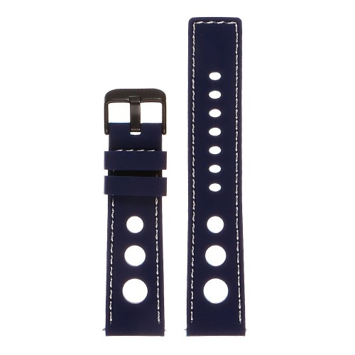 StrapsCo Silicone Rubber GT Rally Racing Watch Band w/ Black Buckle - Quick Release Strap - 24mm Blue & White