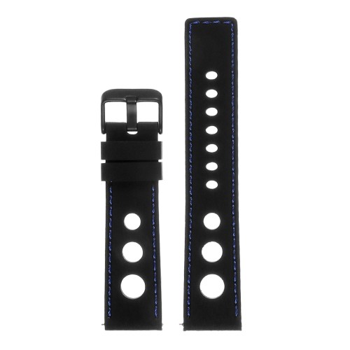StrapsCo Silicone Rubber GT Rally Racing Watch Band w/ Black Buckle - Quick Release Strap - 22mm Black & Blue