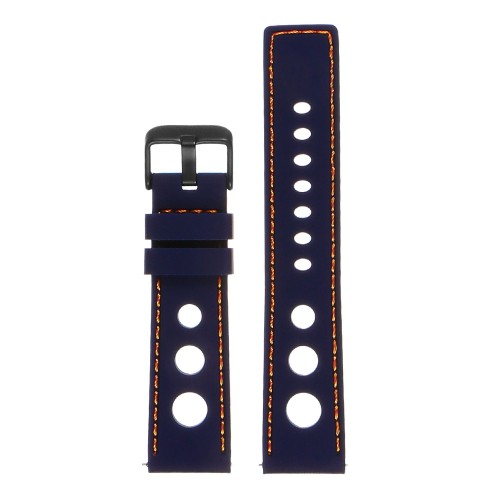 StrapsCo Silicone Rubber GT Rally Racing Watch Band w/ Black Buckle - Quick Release Strap - 22mm Blue & Orange